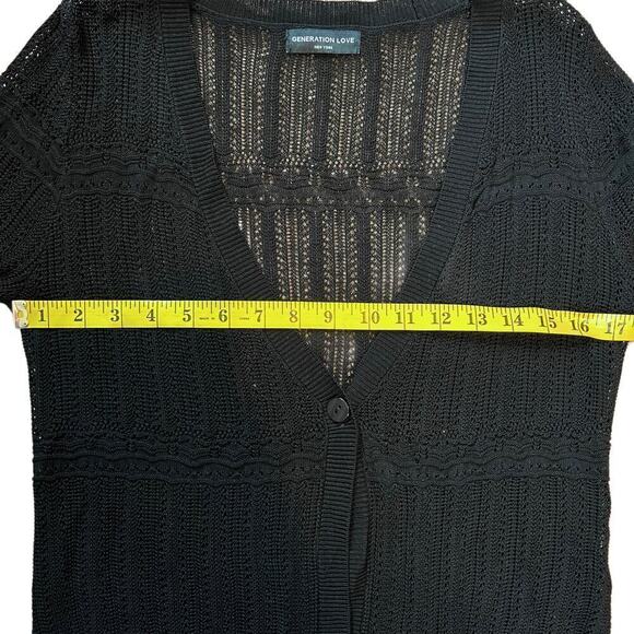 Generation Love Black Pointelle Open Knit Cardigan Small Old Money Quiet Luxury - Picture 7 of 9